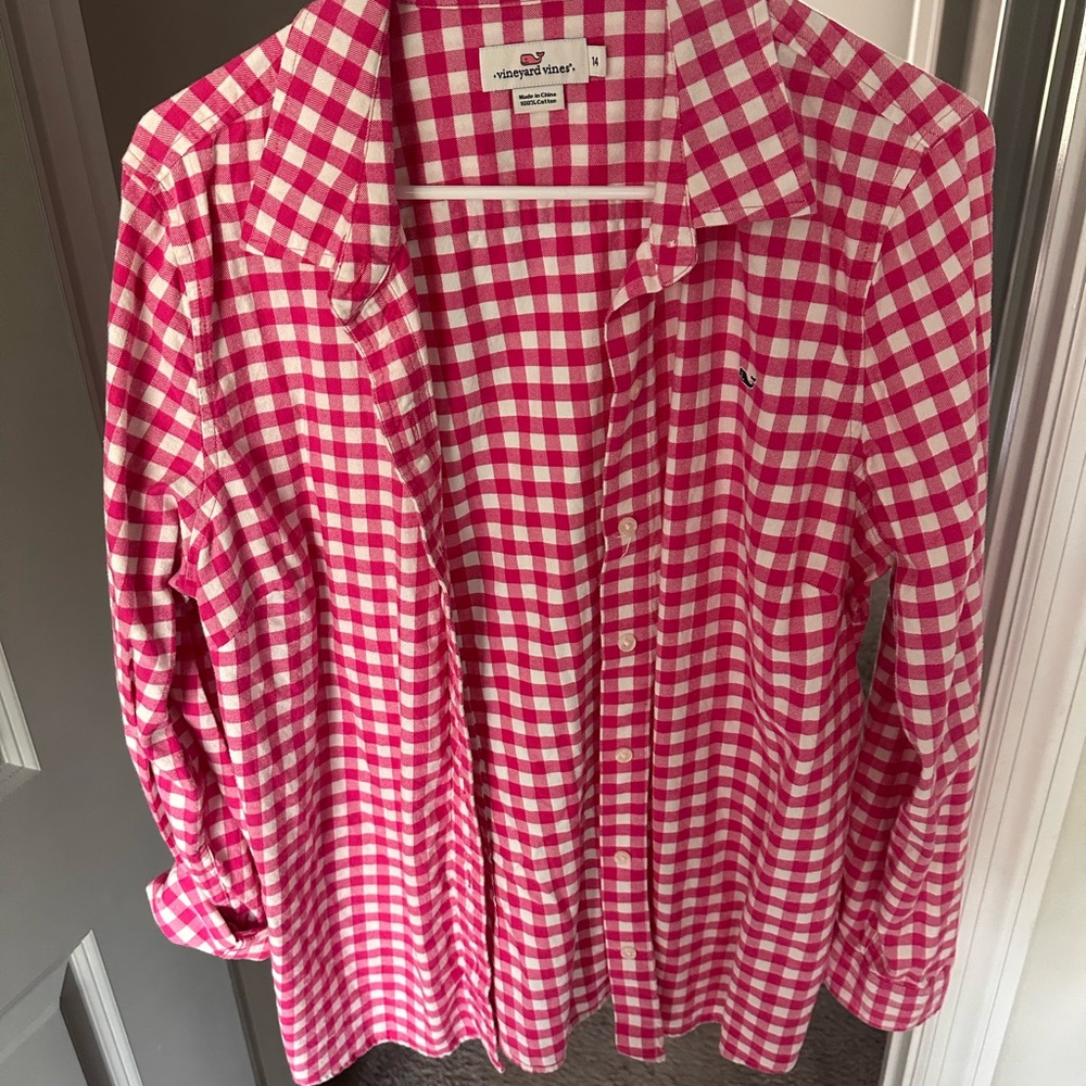 Pink Checkered Button-Up Shirt